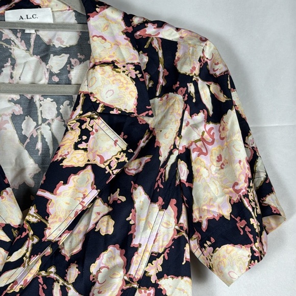 A.L.C. Emery Maritime Midi Dress Navy Multi Floral Asymmetric Belted Romantic 2 - Picture 3 of 16